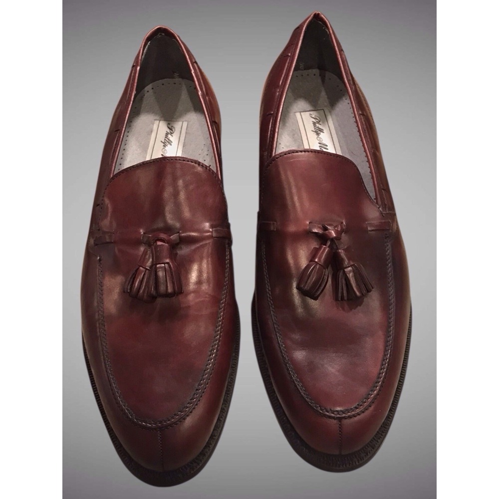 Phillip Martin Burgundy Men's Casual Leather Loafer Slip-on Tassel ‎ Size 10.5 D